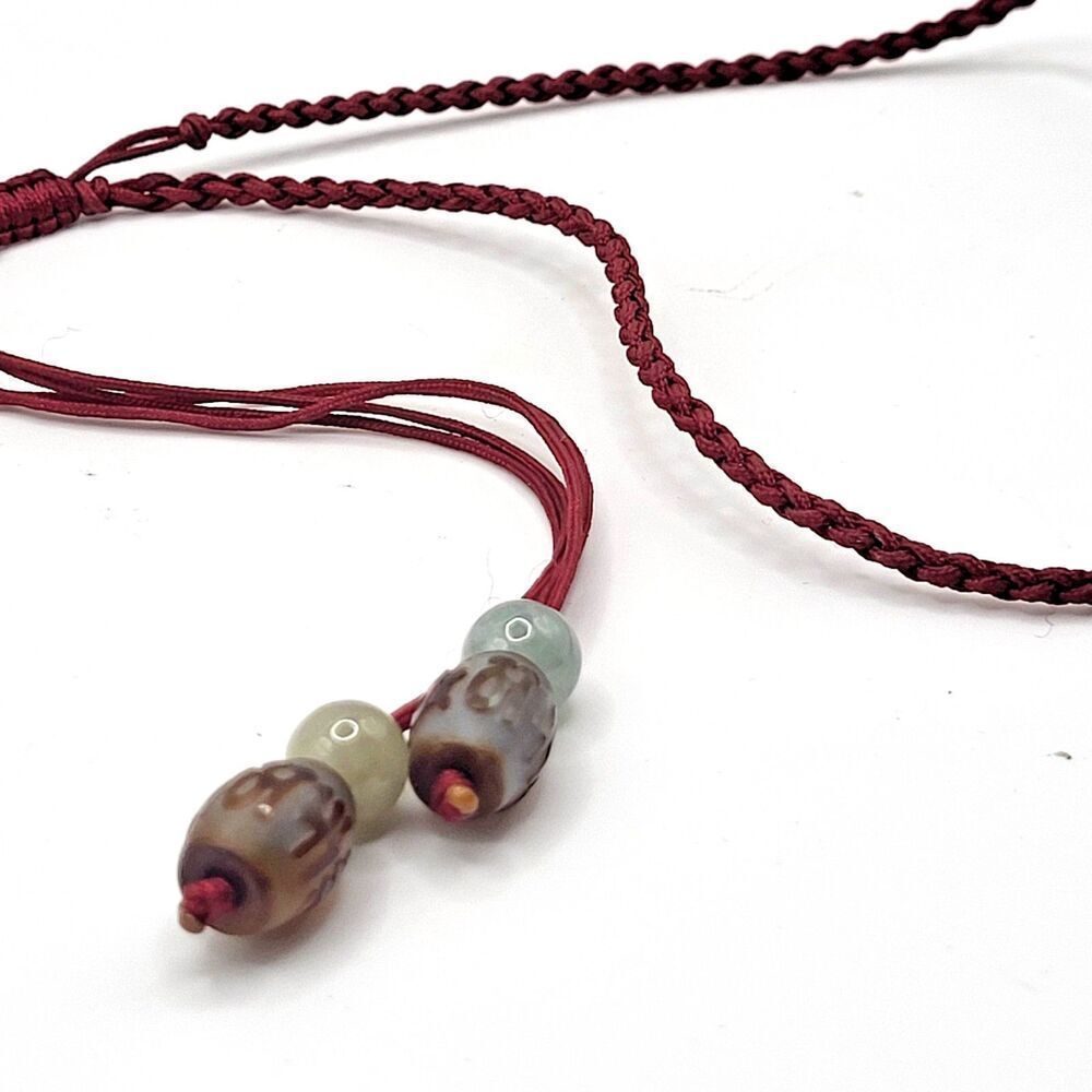 Lucky Jade Beads on Red Cord 24in Slide Knot